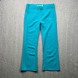 Betabrand Dress Pant Yoga Pants Women L Petite Teal Blue Micro Dot Straight Leg